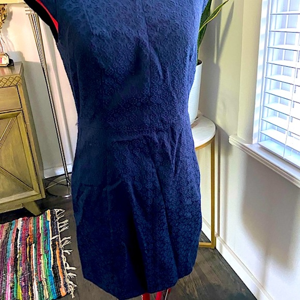 Theory, Orinthia Jacquard Cap Sleeve Dress (navy) size 2 - Picture 5 of 6